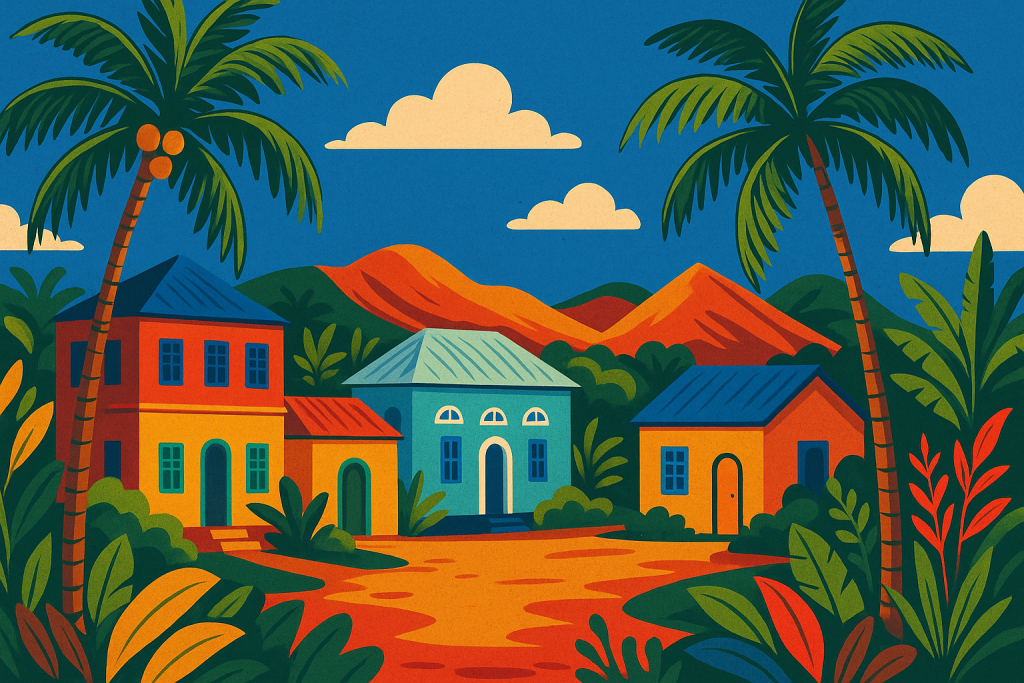 Tropical Village in Vibrant Colors